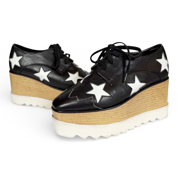 Stella McCartney Black White Star Vegan ElysePlatform Derby Shoes Size 36 (6)